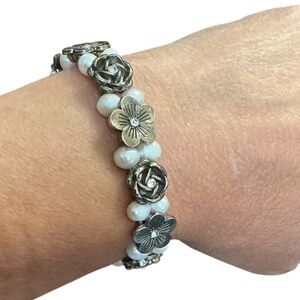 Floral and Freshwater Pearl Bracelet